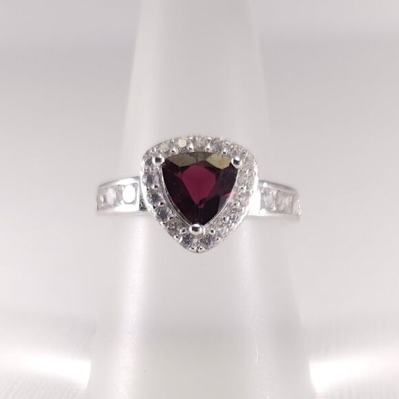 Garnet Trillion Ring with CZ SIZE 7-1/2 - Picture 4 of 11